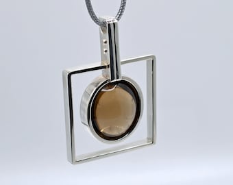 Smokey Topaz Pendant, Handcrafted - Sterling silver 925 Pendant, Modern Style