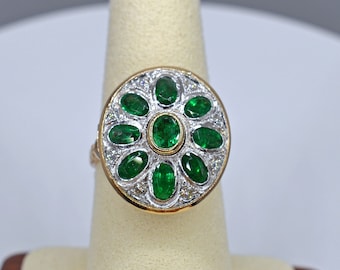 Emerald & Diamond Ring, 18k Gold and Platinum-Handcrafted