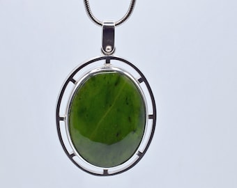 Genuine Nephrite Jade, Handcrafted - Sterling silver 925 Pendant