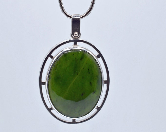 Genuine Nephrite Jade, Handcrafted - Sterling silver 925 Pendant