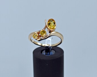 Yellow Citrine 3-Stone Ring, 14k Yellow Gold - Handcrafted