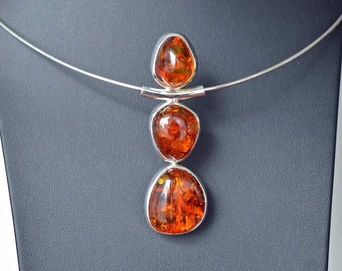 Baltic Amber and Sterling Silver Pendant -Necklace - Handcrafted