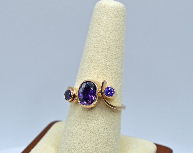 Amethyst 3-Stone Ring, 14k Yellow Gold