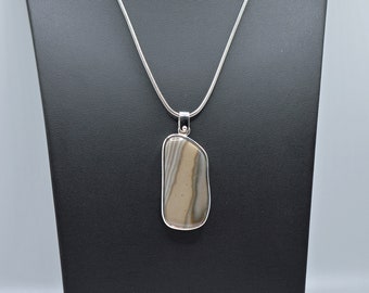 Striped Flint Stone, Handcrafted, Solid Sterling silver 925 Pendant