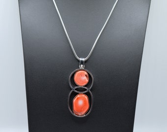 Mediterranean Red Coral Pendant: Sterling Silver, Handmade