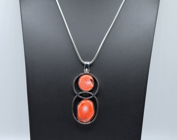 Mediterranean Natural Red Coral Pendant, Handcrafted, Solid Sterling silver 925 Pendant - Handcrafted