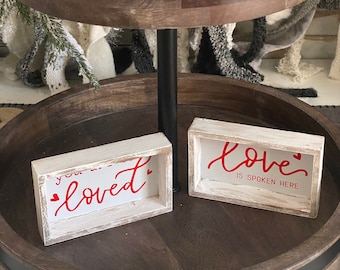 Valentine&#39;s Day 3x5 Wooden Love Sign/ Tiered Tray Decoration/ Gift for Her/ Gift for Him/ You are So Loved/ I Love Us/ Love Spoken Here