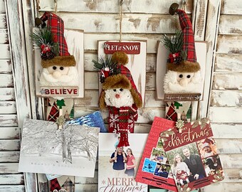 Plush Snowman Santa Holiday Christmas Card Holders/ Space Saving/ Magnet Door Card Holder/ Ho Ho Ho/ Believe/ Let it Snow