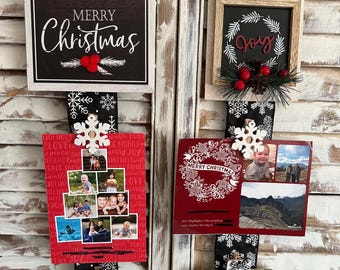 Merry Christmas/JOY/Black & White Snowflake Holiday Card Holder Door Display/ Space Saving Magnetized/Minimalist/Gifts for Her/Hostess Gift