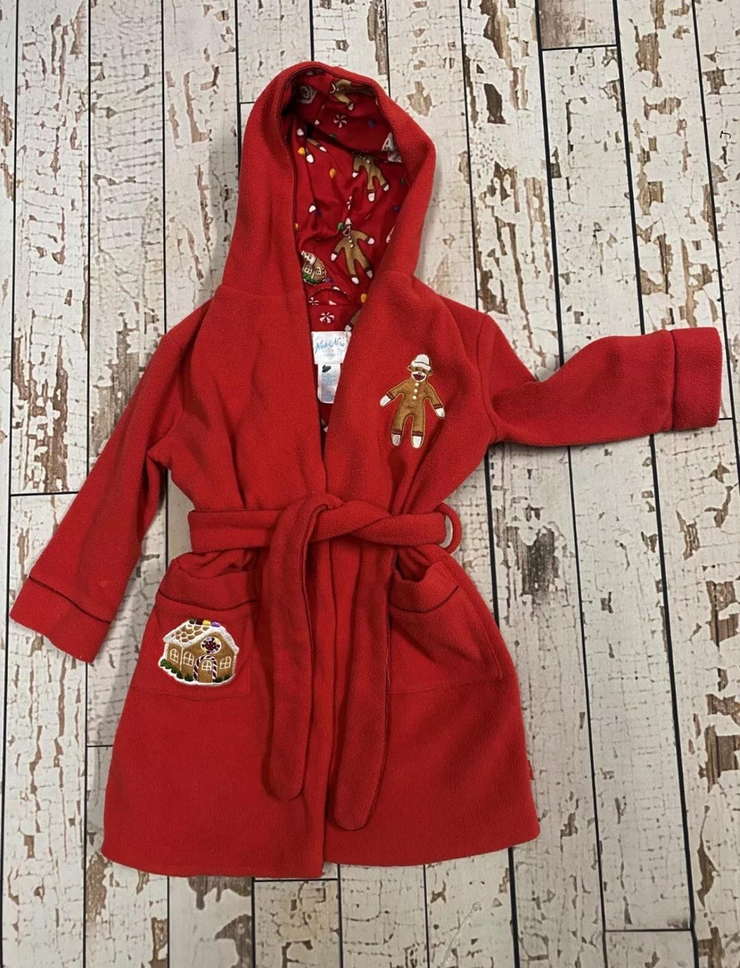 Gingerbread Heated Robe Vintage Sock Monkey Gingerbread House Kids 2T Christmas Holiday Robe ...