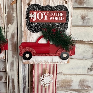 Red Truck Holiday Christmas Card Holder Display/Magnetized Space Saving&#39;Wall Hanging/Gift for Her/ Minimalist Decor