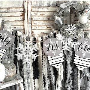 Baby It's Cold Outside Paper Banner & Gray Fabric Ribbon Banner/Baby/Bridal Shower, First Birthday/Frozen Bild 1