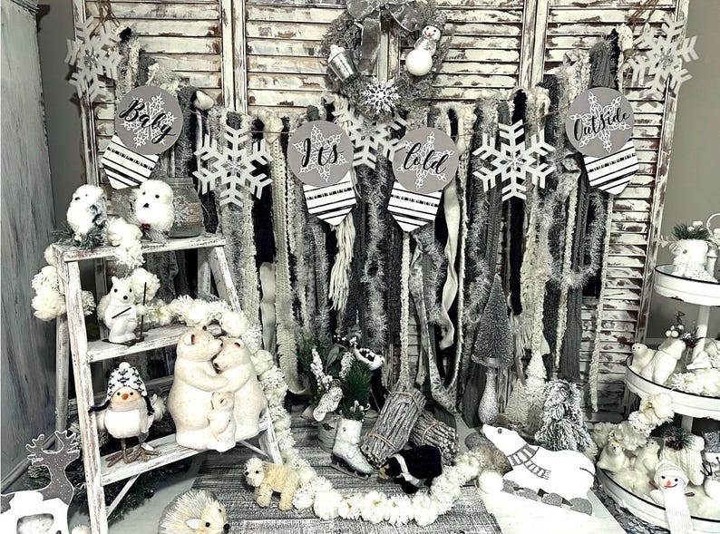 Baby It's Cold Outside Paper Banner & Gray Fabric Ribbon Banner/Baby/Bridal Shower, First Birthday/Frozen Bild 2
