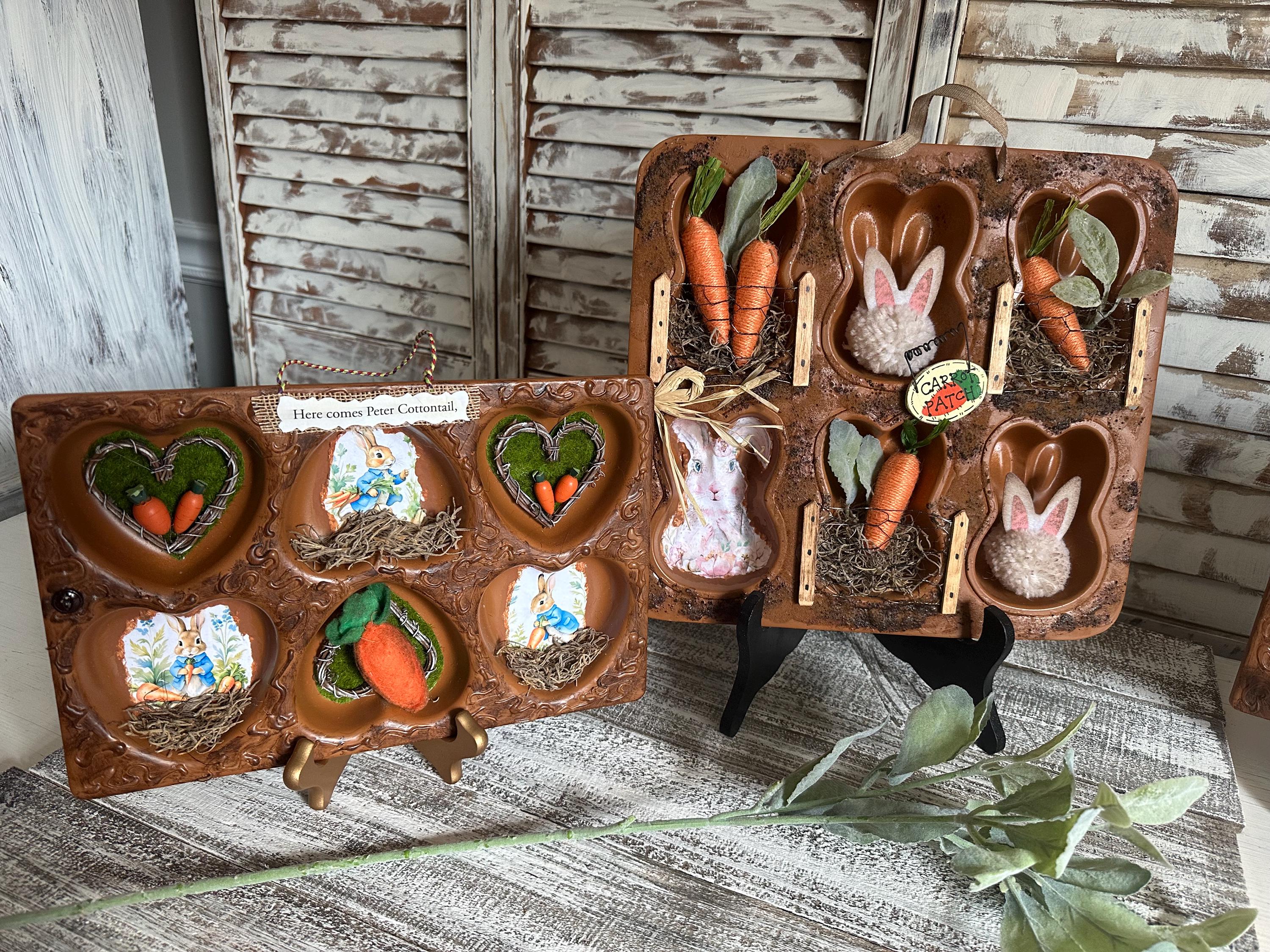 Rustic Grunge Primitive Peter Rabbit Easter Decor/muffin Tin Assemblage ...