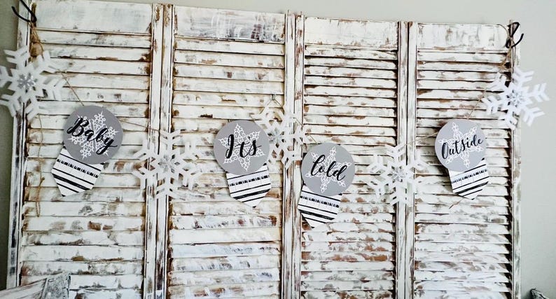 Baby It's Cold Outside Paper Banner & Gray Fabric Ribbon Banner/Baby/Bridal Shower, First Birthday/Frozen Bild 10