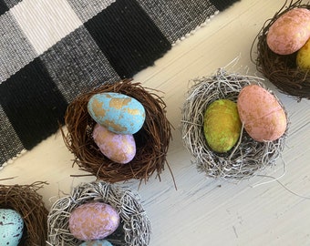 Mini Twig Bird Egg Nest Tiered Tray/ Tabletop Decoration/ Easter Spring/ Farmhouse Shabby Chic/ Bunny Nest