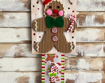 Primitive Gingerbread Boy Space Saving Magnet Door Christmas Holiday Card Holder Display/Gifts for Her/Hostess Gift