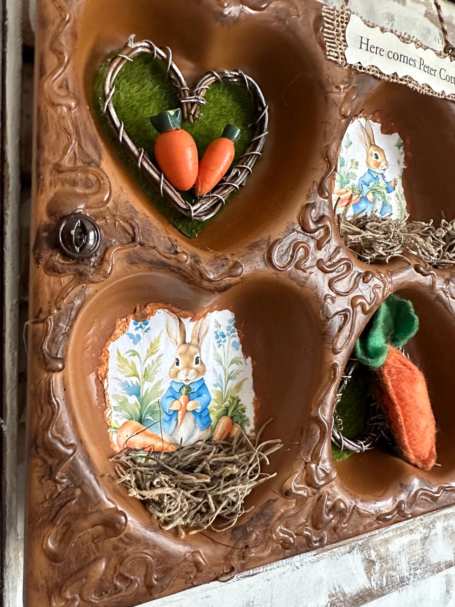 Rustic Grunge Primitive Peter Rabbit Easter Decor/muffin Tin Assemblage ...