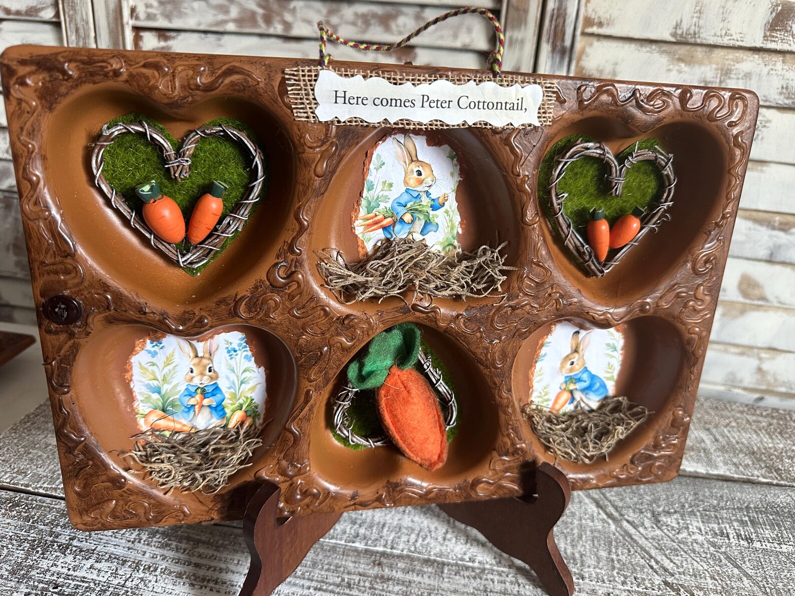 Rustic Grunge Primitive Peter Rabbit Easter Decor/muffin Tin Assemblage ...