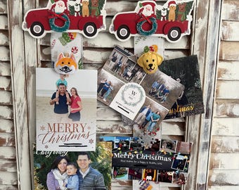 Dog Mom/Dog Children/Santa Truckful of Dogs Holiday Card Holder/Magnetized Space Saving Christmas Decor