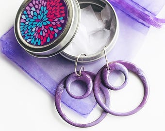 Ultra Violet Purple Earrings, Unique Gift for Women, Colorful Earrings, Hippie Boho Jewelry, Artsy Unique Jewelry, Sterling Silver Ear Wires