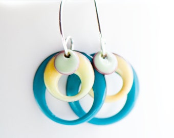 Small Hoop Earrings, Hippie Boho, Copper Enamel, Artsy Earrings, Handmade Sterling Ear Wires, Bright Spring Happy, Pastel Colors, Easter