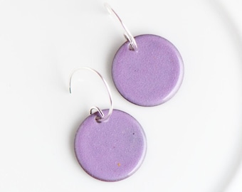 Simple Bold Purple Earrings, Torch Fired Enamel, Hippie Boho Style, Bohemian Jewelry, Gift for Woman, Solid Purple Earrings