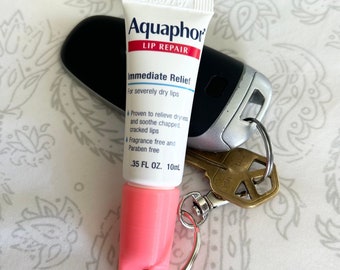 Aquaphor Keychain Cap - Aquaphor Lip Repair Tube 0.35 FL OZ (10mL) -Keychain for Women - Lip Balm Holder Keychain -Chapstick Holder Keychain