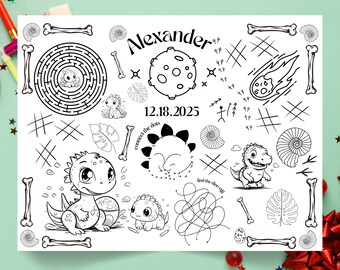 printable dinosaur party activity placemat | Kids coloring dino page digital file, instant download