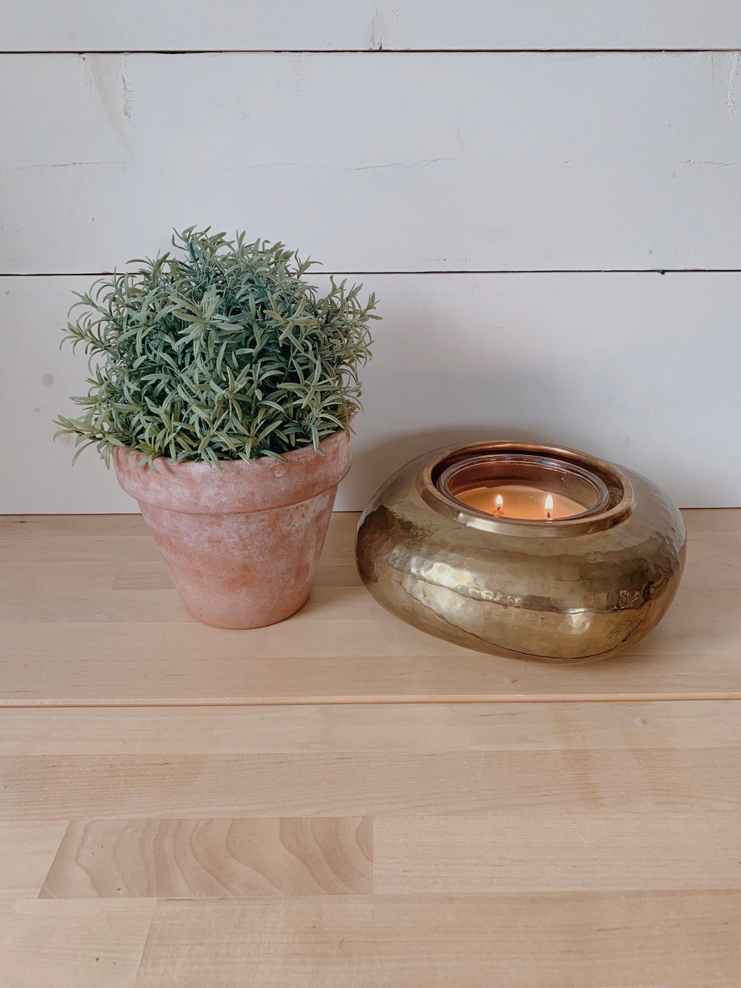 Vintage Hammered Brass Vessel Bowl Candle Holder Brass Decor Etsy