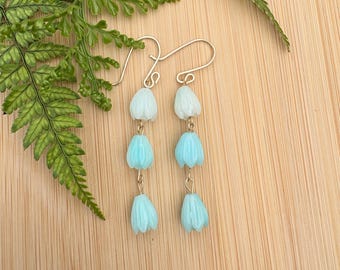 Gold- Light Blue Ombre Pikake Dangles