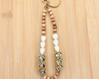 Gold Bag Charm Gold Tone Resin Crown Flower Ivory Resin Pikake Thuja Sutchuenensis Beads