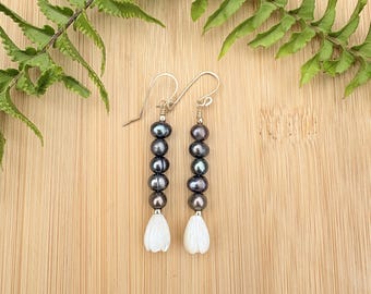 Gold Pearl and Mother of Pearl Shell Pikake Earrings