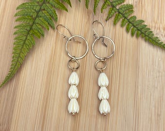 Gold Double Hoop Earrings with Pikake Blossoms