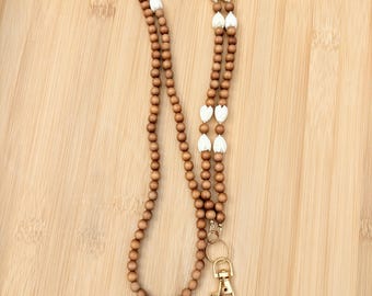 Gold Lanyard ID badge Holder Ivory Resin Pikake Australia Sandalwood (R)