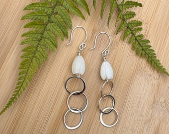 Mother of Pearl Pikake with Sterling Silver Rings Earrings