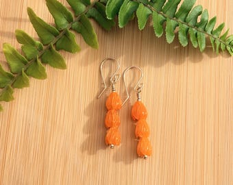 Gold Orange Triple Pikake Earrings