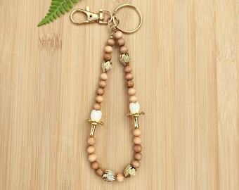 Gold Bag Charm Pikake Puakenikeni Thuja Sutchuenensis Beads