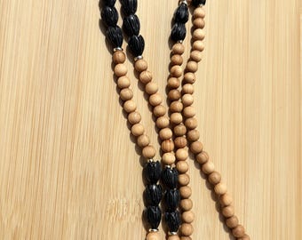 Gold Lanyard ID Badge Black Resin Pikake Thuja Sutchuenensis Beads