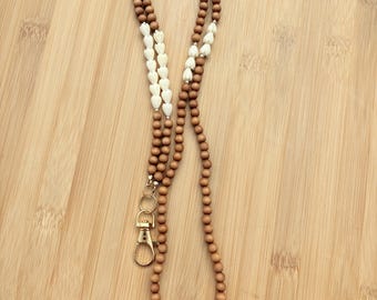 Gold Lanyard ID Badge Holder Ivory Resin Pikake Australia Sandalwood (753 a)