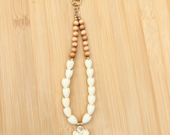 Gold Bag Charm Ivory Resin Pikake Sakura Blossom Thuja Sutchuenensis Beads