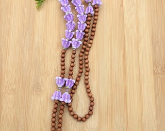 Gold ID Badge Holder Lanyard Lavender Crown Flower Australia Sandalwood Beads