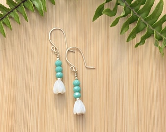 Gold Green Blue Turquoise Mother of Pearl Shell Pikake Earring