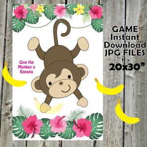 MONKEY GAME Give the Monkey a Banana Birthday Party Game You print DIY Game Poster  - Monkey Party Decor