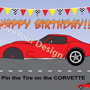 GAME Pin the tire on the Red Corvette Birthday Game INSTANT DOWNLOAD digital files