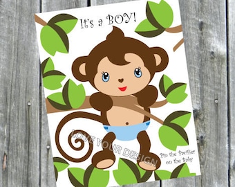 GAME Blue pin the pacifer on the monkey Baby Shower game INSTANT DOWNLOAD files for printing