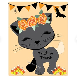 JEU Des bonbons ou un sort Halloween Épinglez la queue sur le jeu d&#39;Halloween mignon chat noir ou le jeu d&#39;anniversaire TÉLÉCHARGEMENT IMPRESSIONNANT