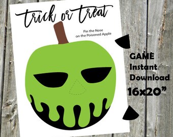 Poisoned Apple GAME Halloween Pin the Nose on the Apple INSTANT DOWNLOAD You Print