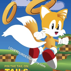 Juego de Sonic Tails: Pin the tail, juego para fiesta de cumpleaños - DESCARGA INSTANTÁNEA - archivos jpeg digitales imprimibles