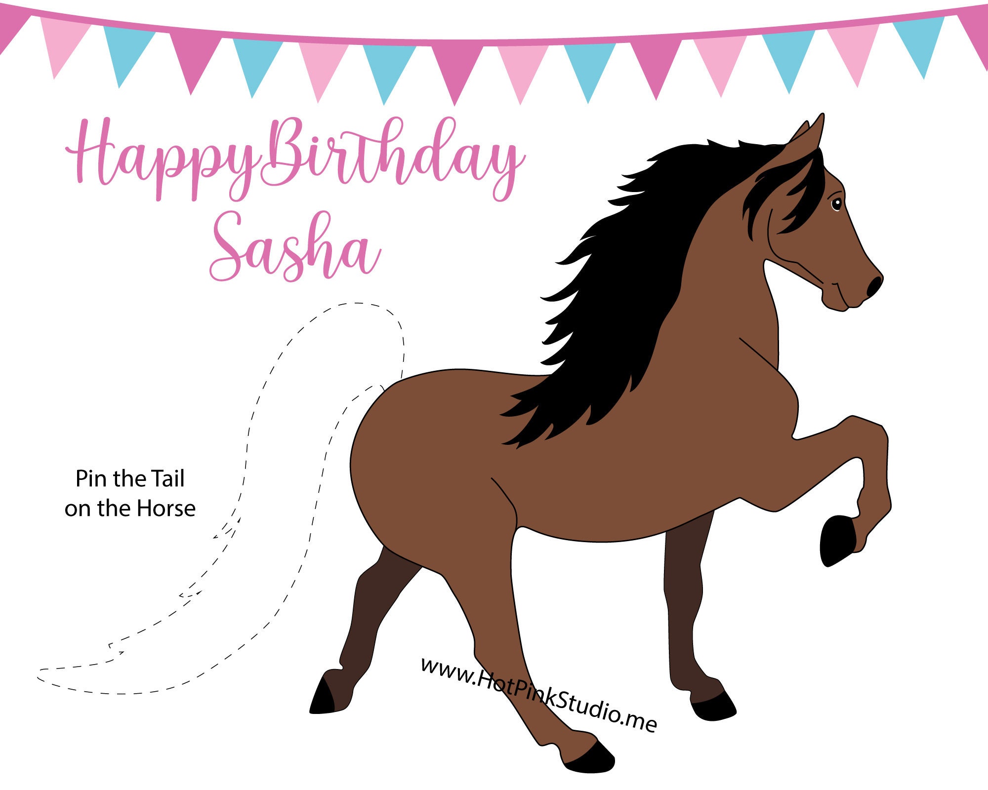 Pin The Tail On The Horse Game - Large Poster With 30 Tails, Fun Kids Birthday Party Activity For Boys & Girls